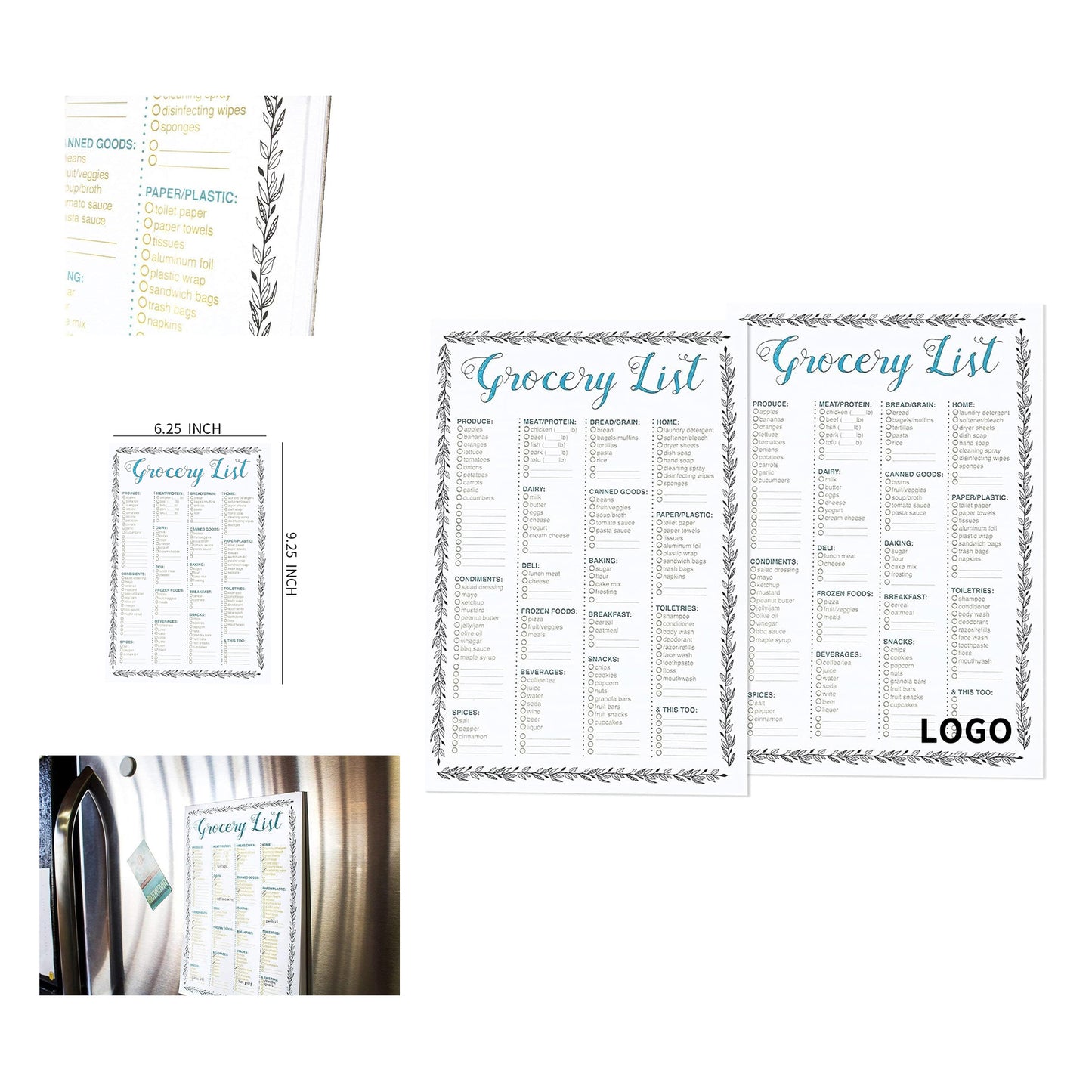 100 Sheets 9.25 x 6.25 In Magnetic Grocery List Pad for Fridge - White