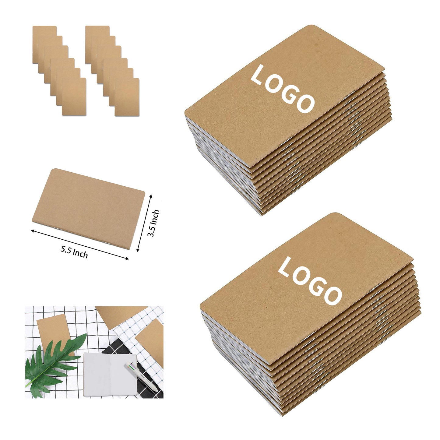 5.5 Inch x 3.5 Inch 32 Sheets 64 Blank Pages Brown Cover Pocket Notebook - Brown