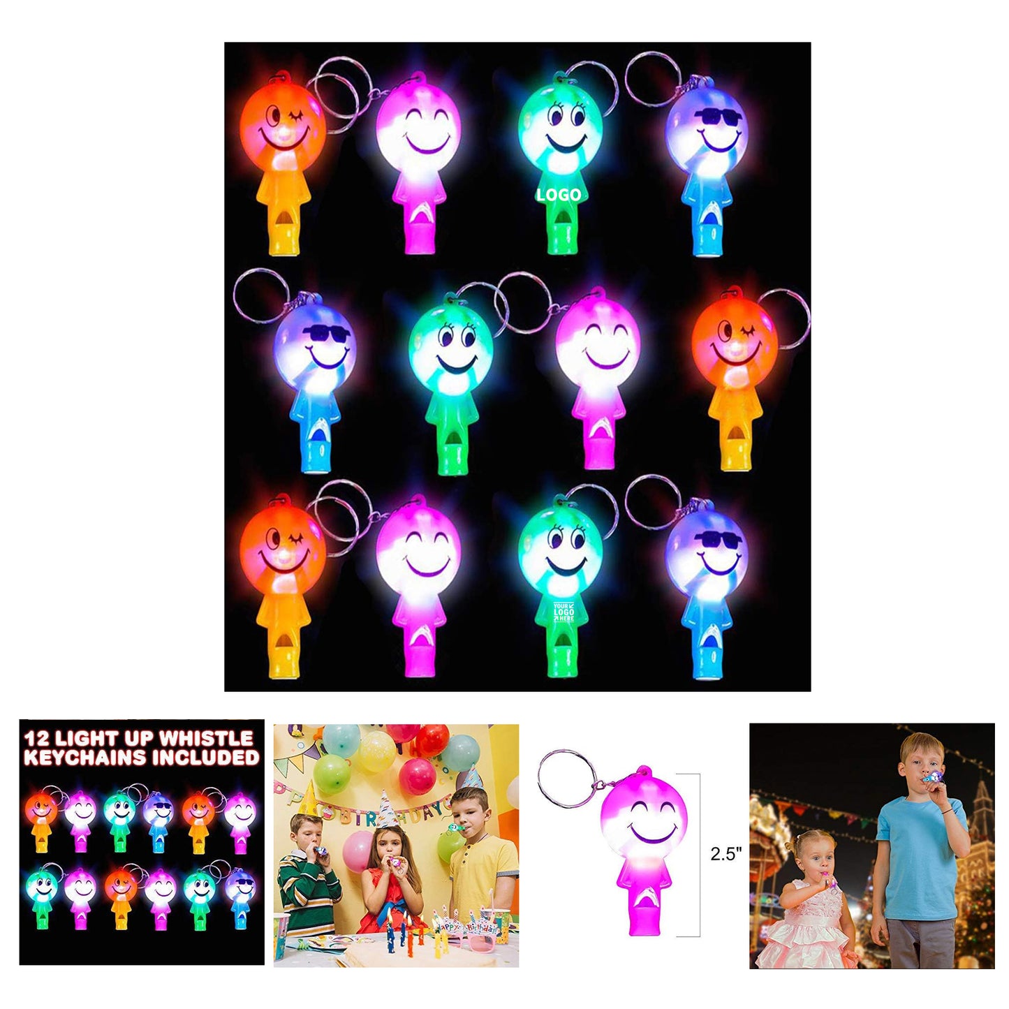 Light Up Keychains for Kids with Whistles