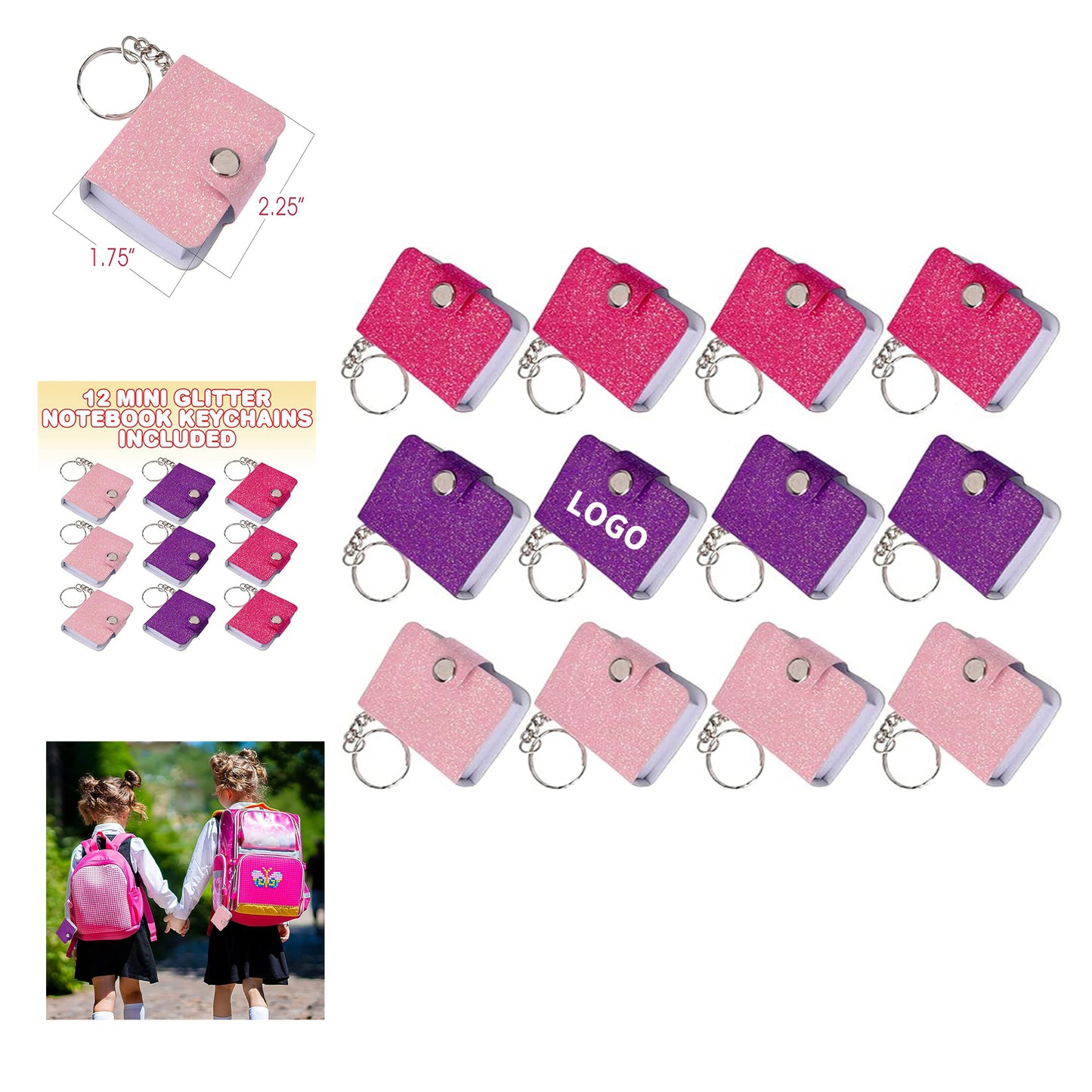 2.25" Tall x 1.75" Miniature Note Book Keychains with 100 Unlined Pages - Purple. Red