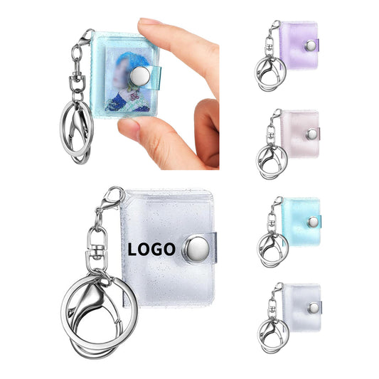 1.57 x 1.77 Inch Mini Small Photo Album 16 Pockets Photo Storage with Keychain - Blue