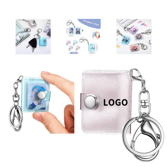 1.57 x 1.77 Inch Mini Small Photo Album 16 Pockets Photo Storage with Keychain - Blue