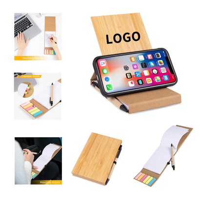 6 Inches Mini Bamboo Cover Journals Notebook with Holding Cell Phone Stand - Kraft