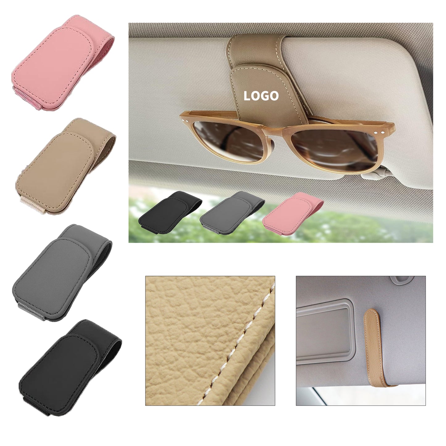 3.74" x 1.77" Magnetic Leather Sunglass Holder Eyeglass Hanger Clip