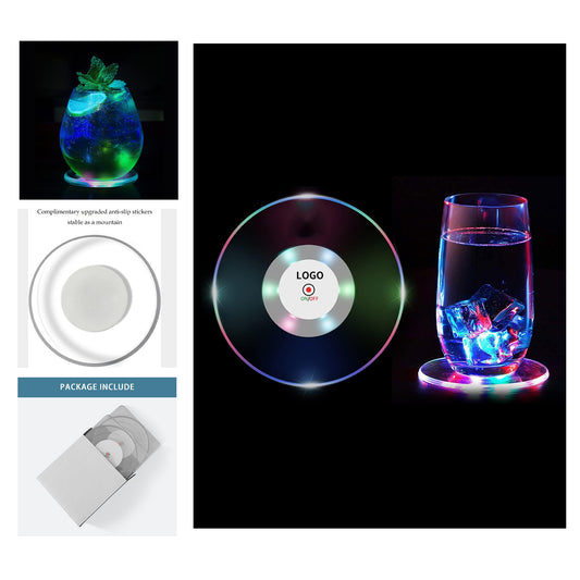 3.93 Inches Diameter 6 Colors 3 Light Modes Colorful Led Ultra-Thin Light up Drink Coaster - Transparent