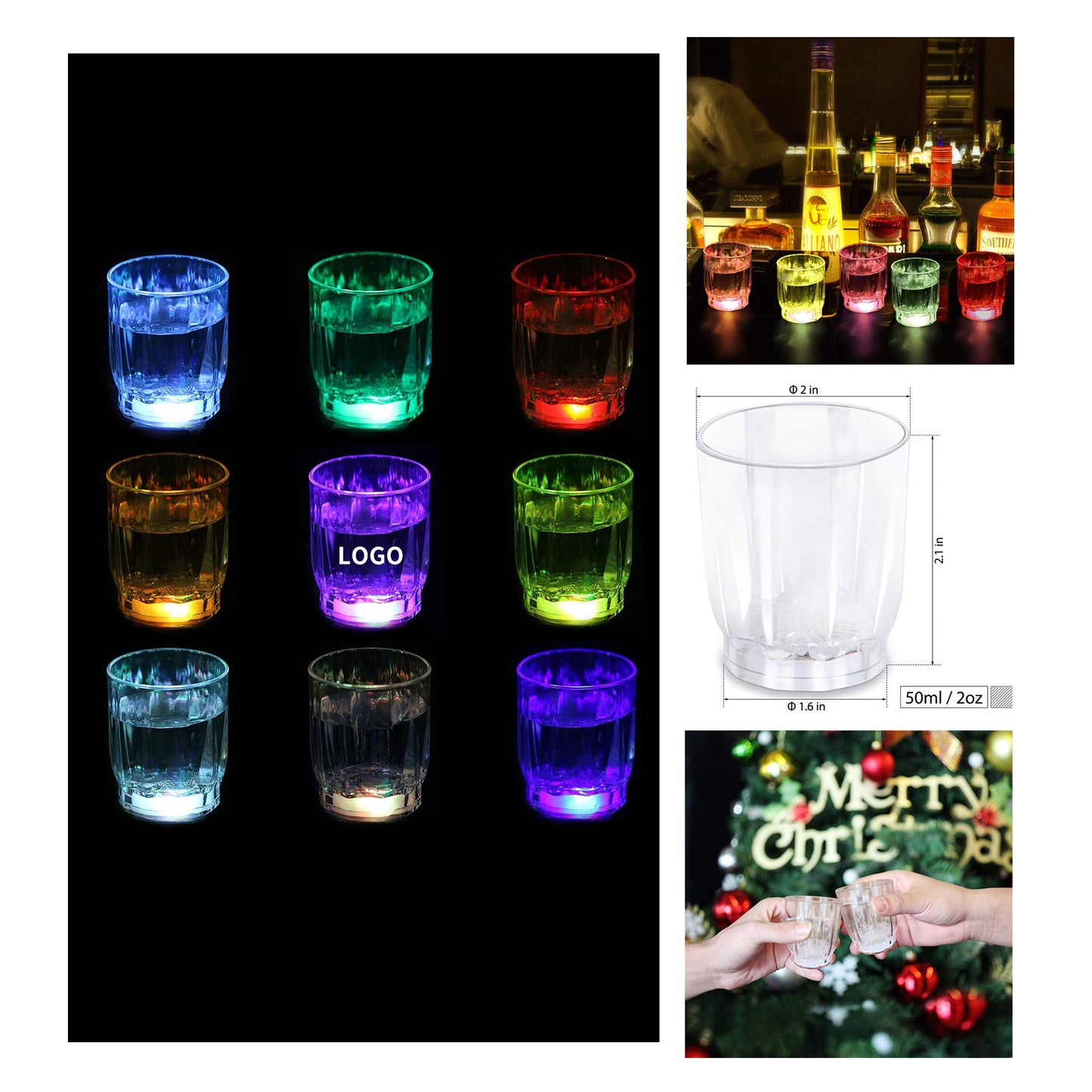 2 Oz Led Flashing Shot Glasses Glow Cup - Transparent