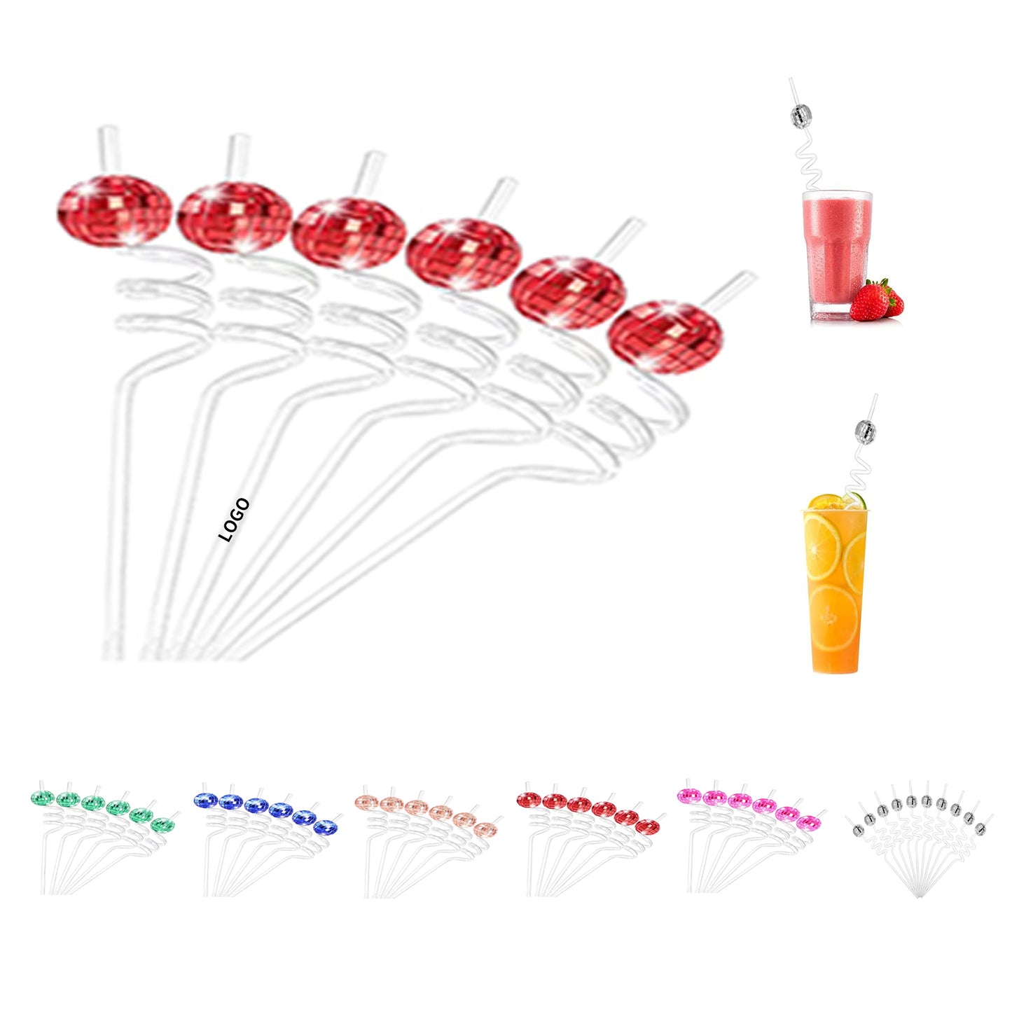 Reusable Disco Ball Plastic Straw Party Decorations Mirror Reflective Stirrer - Silver