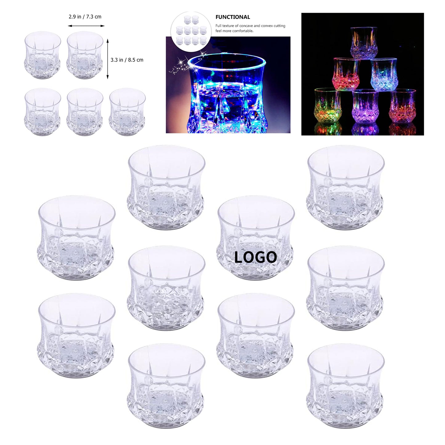Led Flash Light Up Cup Multicolor Tumblers Bar Night Club Party Drinking Glasses - Clear