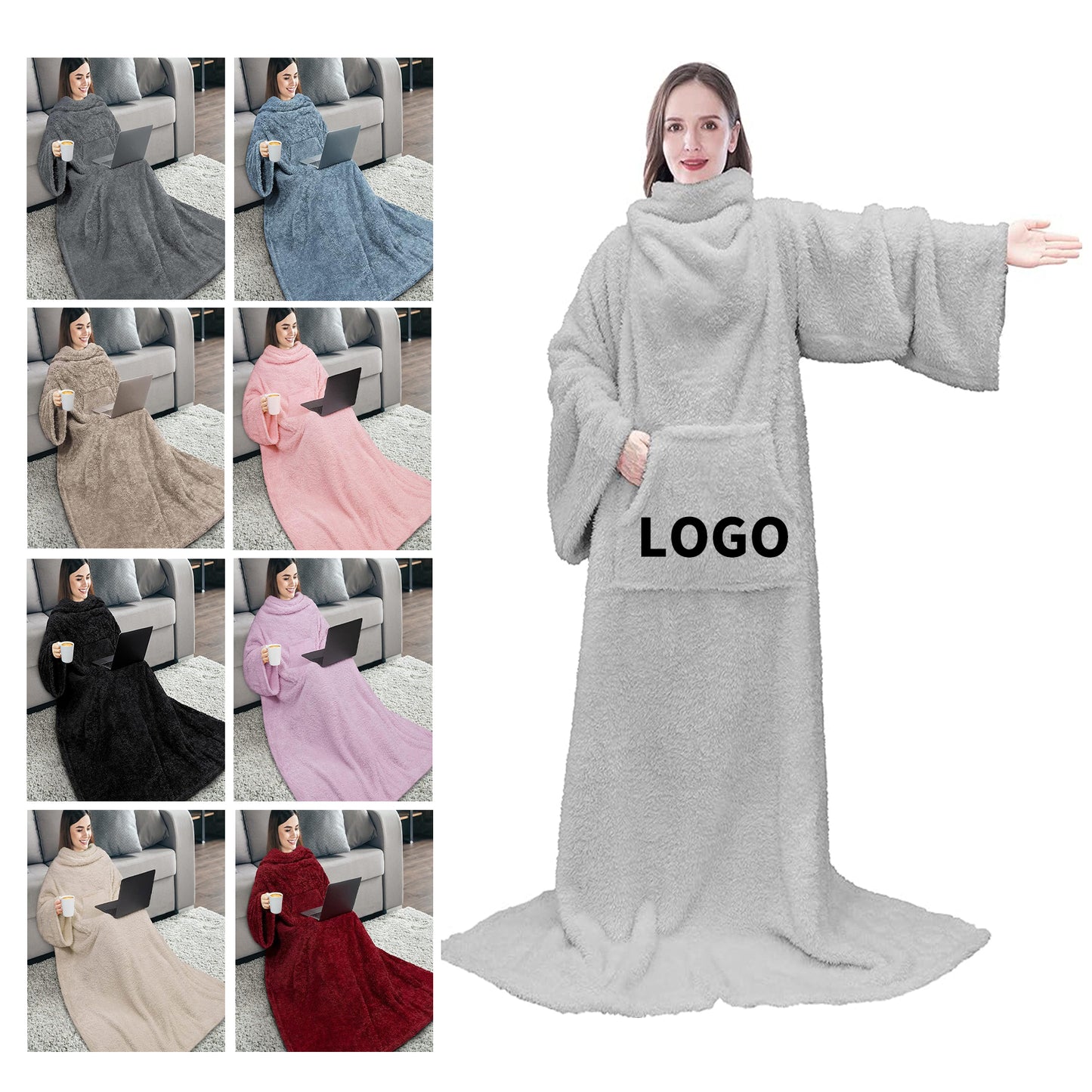 70" x 50" Fluffy Blanket with Sleeves for Women Men Adults