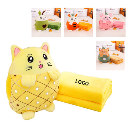 Adorable 3 in 1 Kids Stuffed Animal Travel Blanket and Pillow Set - Yellow