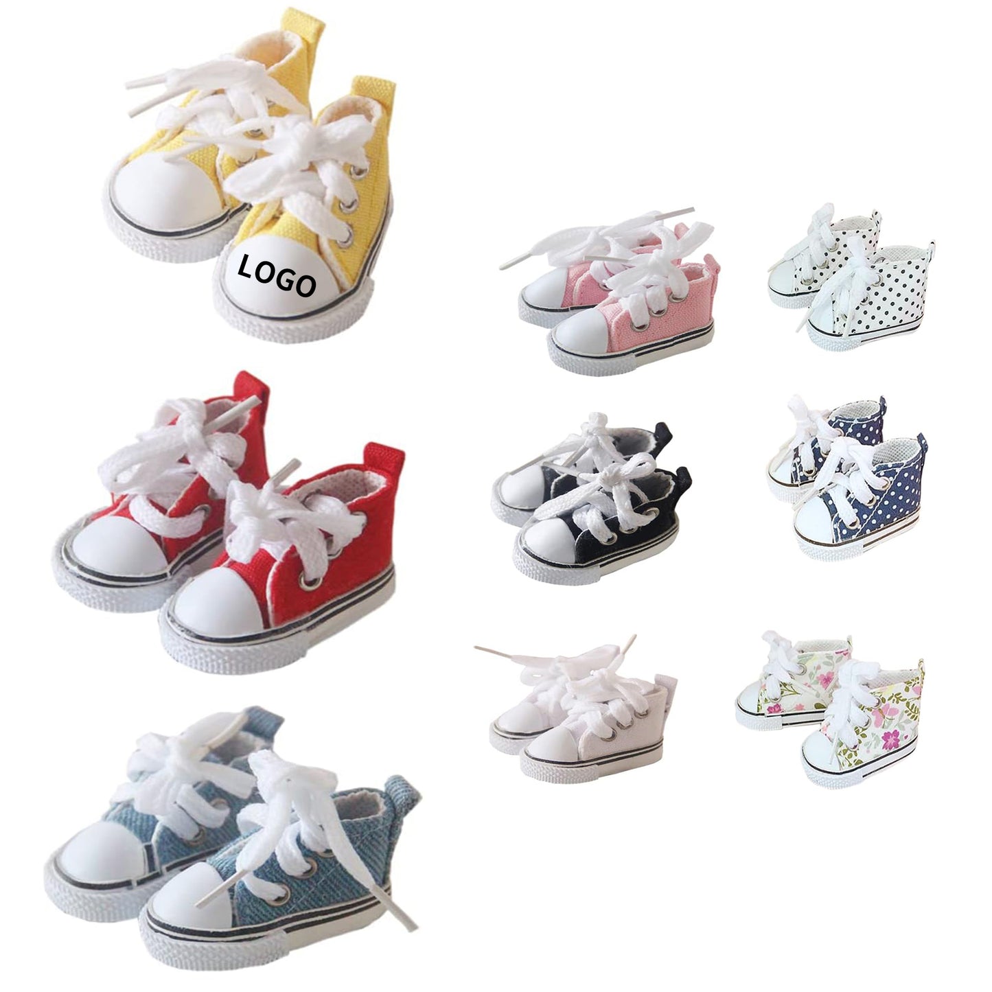 7.8in Canvas Shoes Humanoid Doll Stuffed Animals Clothes Accessories - Black