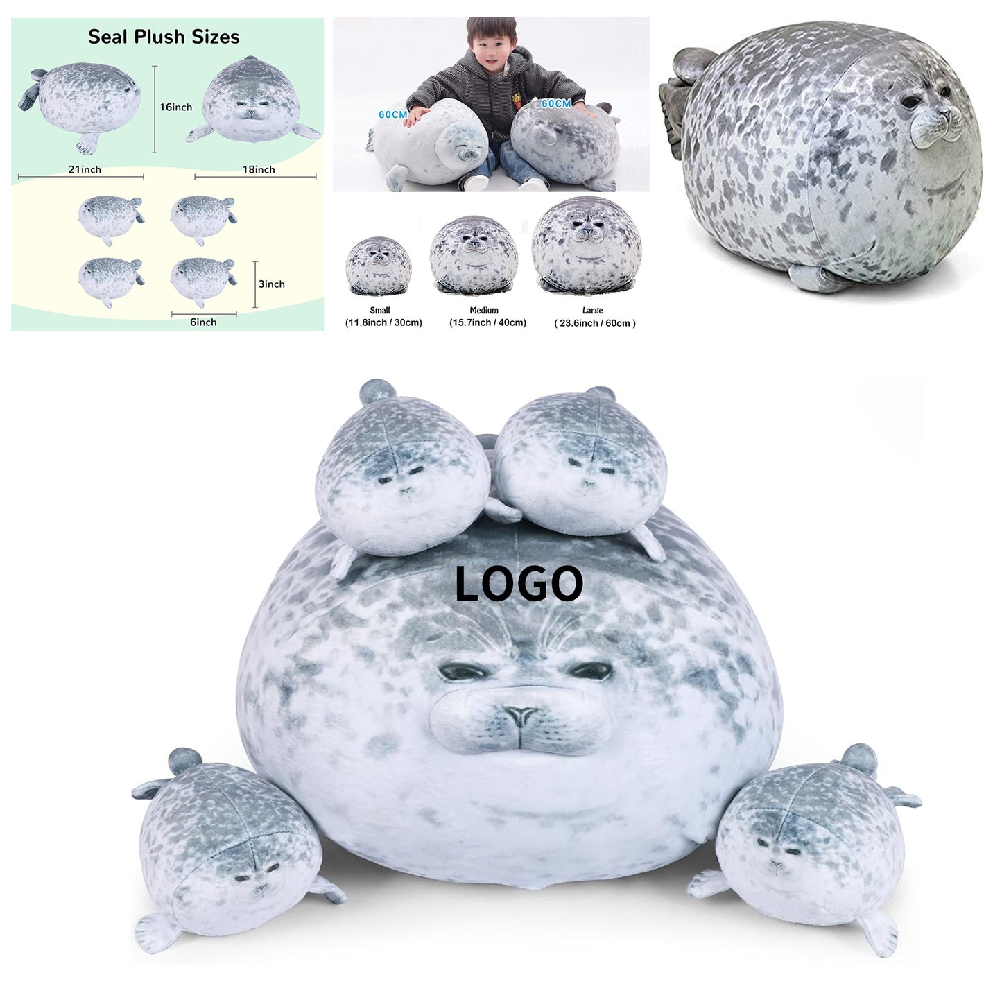 Chubby Blob Seal Pillow Cute Seal Plush Toy Cotton Stuffed Animals - Gray
