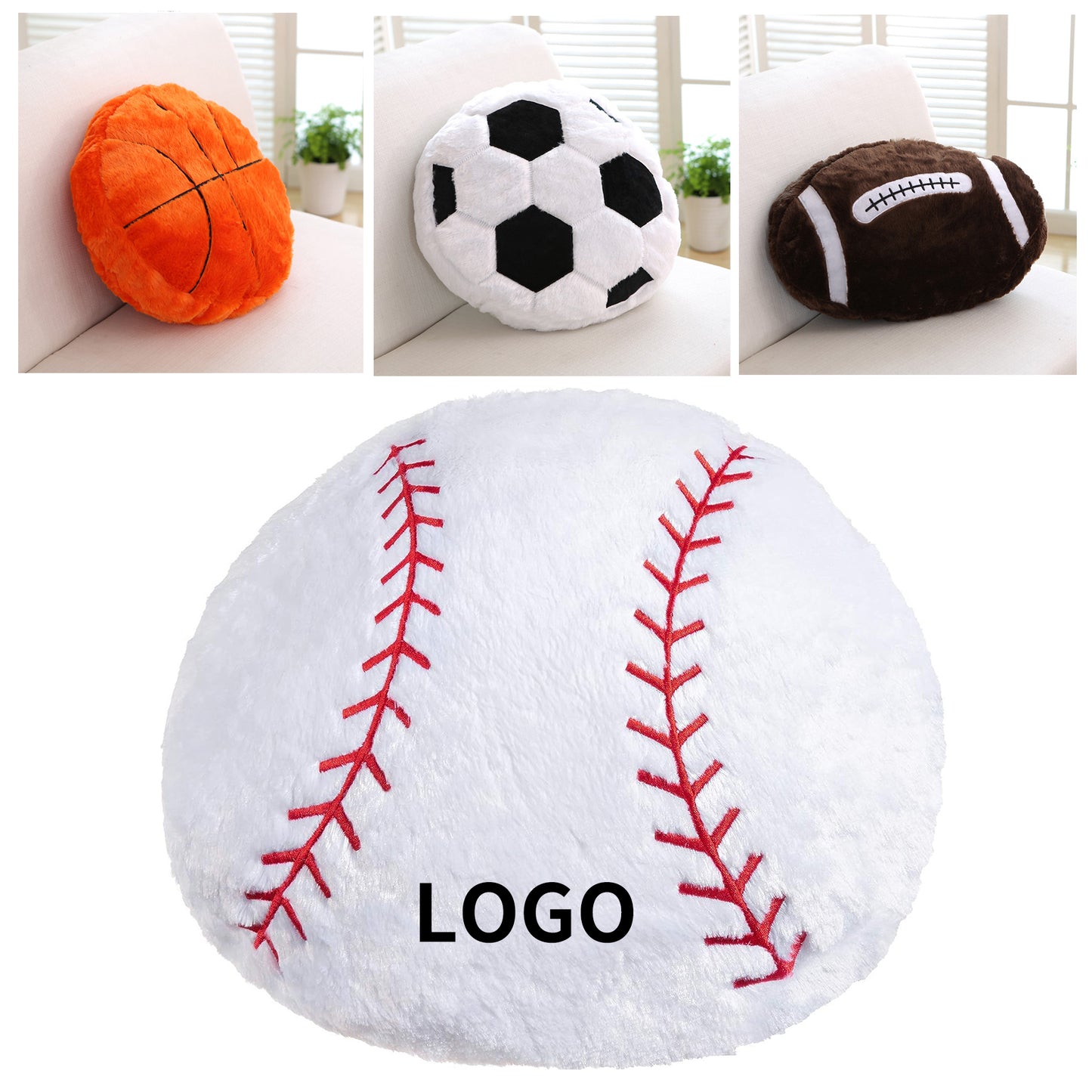 Stuffed Baseball Pillow - White