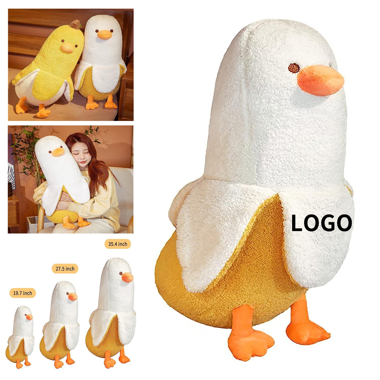 12" Banana Duck Plush Toy Cute Plushie Hugging Plush Pillow - Whie