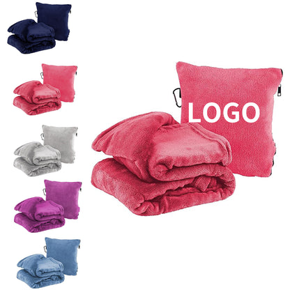 60" x 43" 2 in 1 Fleece Travel Blanket with Stuffable Pillowcase - Purple