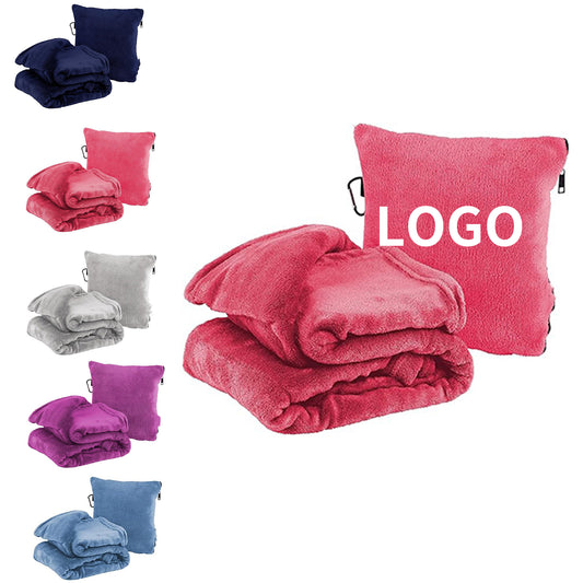 60" x 43" 2 in 1 Fleece Travel Blanket with Stuffable Pillowcase - Purple