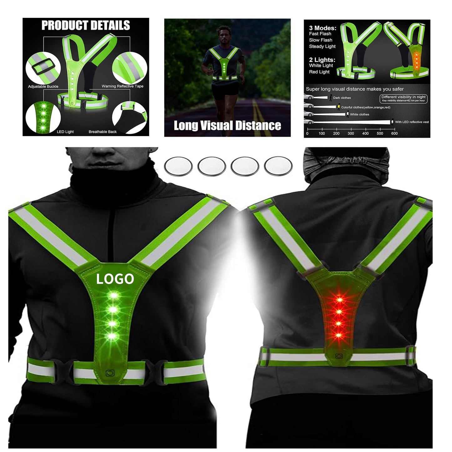 Led Reflective Running Vest Good Visibility Light Vest - Yellow