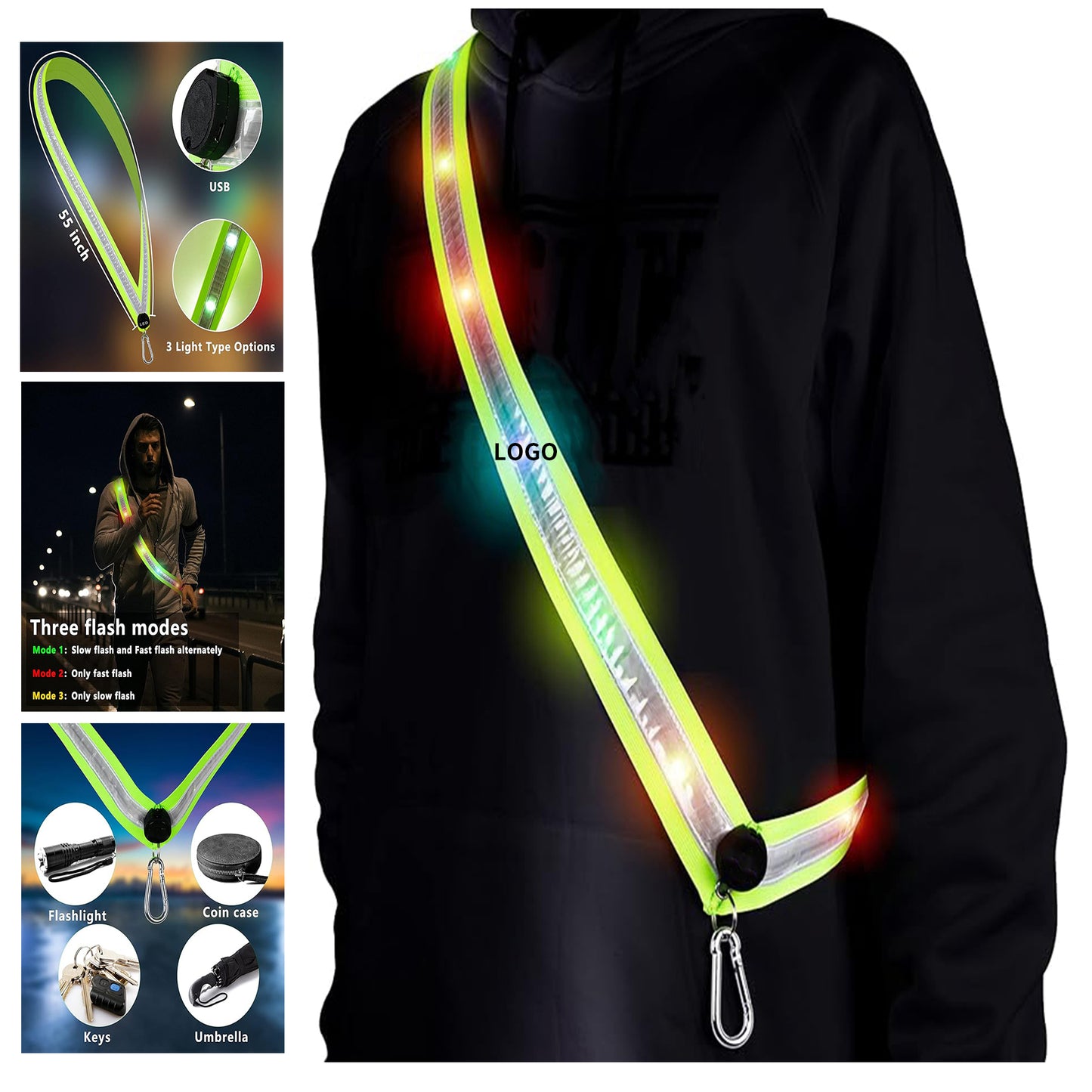 Led Night Running Gear High Visibility LED Flashing Sash - Yellow
