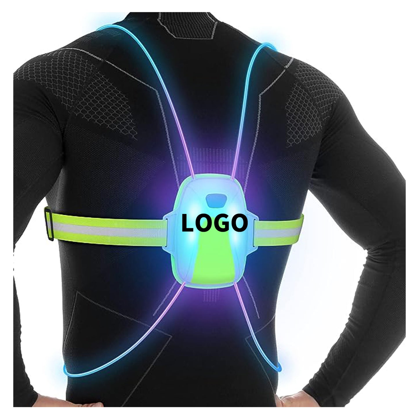 Reflective Running Vest with Front Light - Green