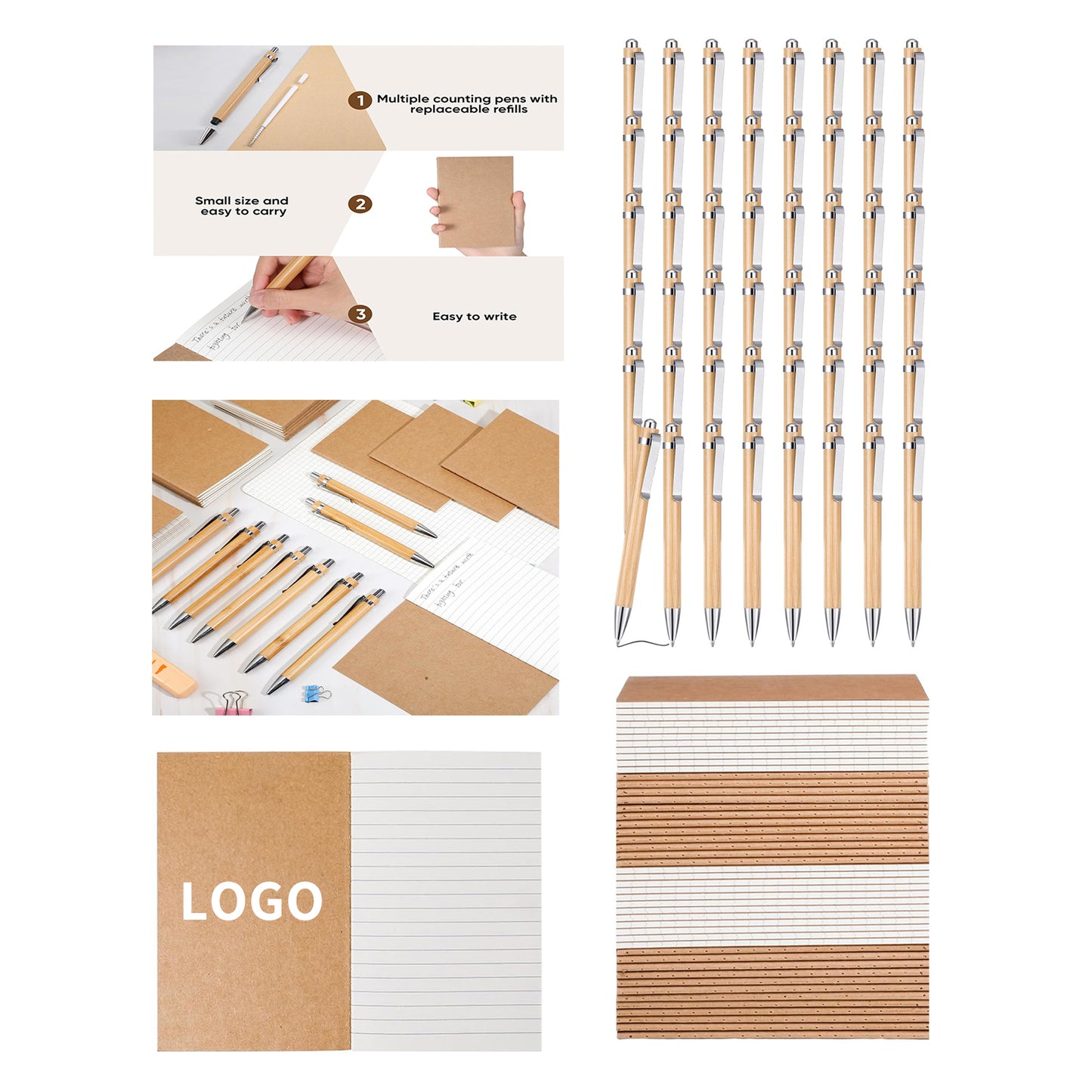 24 Sheets 48 Pages 3.5 x 5.5 Inch Mini Notebook and Retractable Ballpoint Pen Set - Kraft