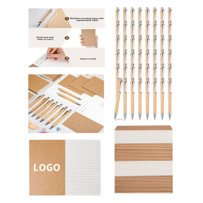 24 Sheets 48 Pages 3.5 x 5.5 Inch Mini Notebook and Retractable Ballpoint Pen Set - Kraft