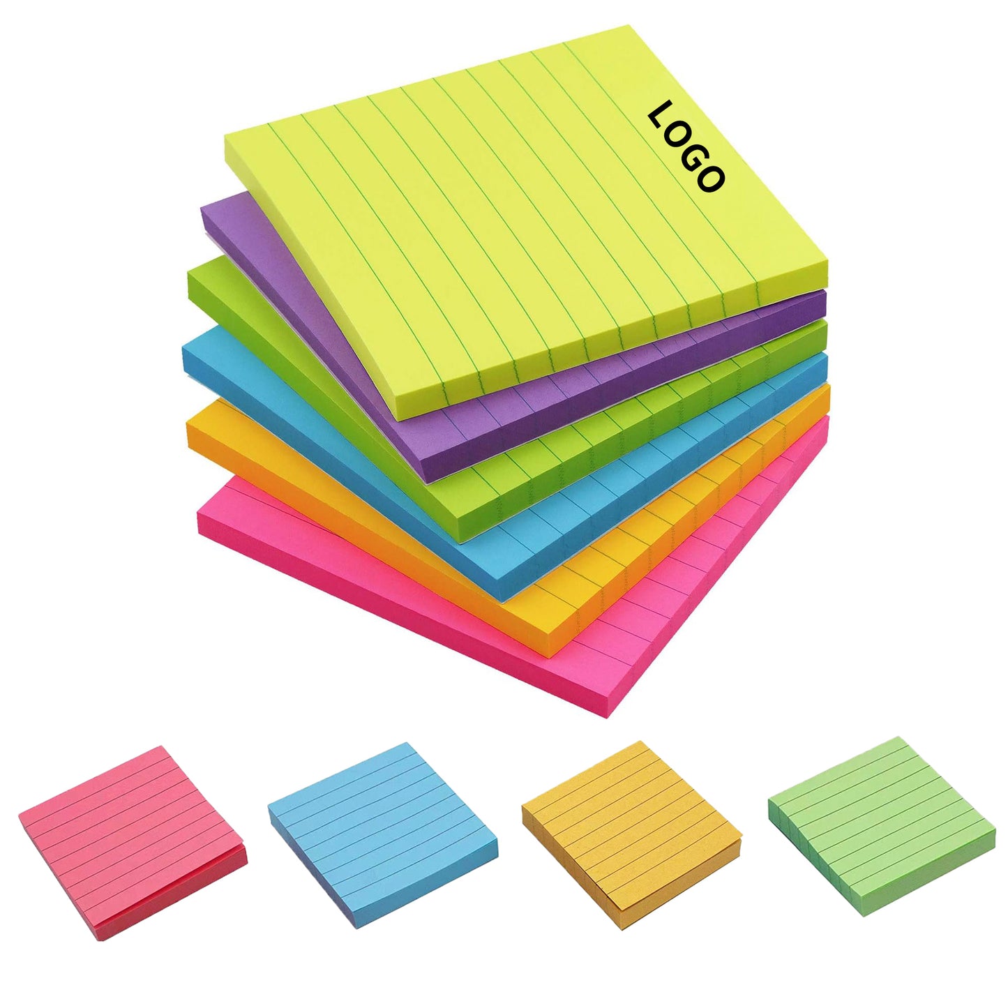 70 Sheets 4 x 4 inch Bright Colors Lined Self-Stick Pads