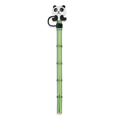 Bamboo Glass Straws Panda Cover Set - Green