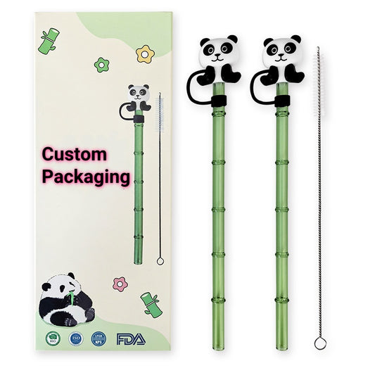 Bamboo Glass Straws Panda Cover Set - Green