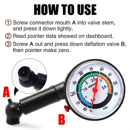 Round Tire Pressure Gauge - Black