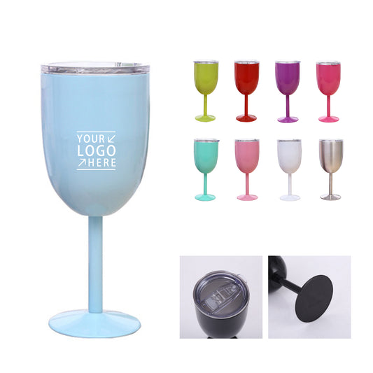 10 Oz. Stainless Steel Wine Glasses With Lid - Rose Red