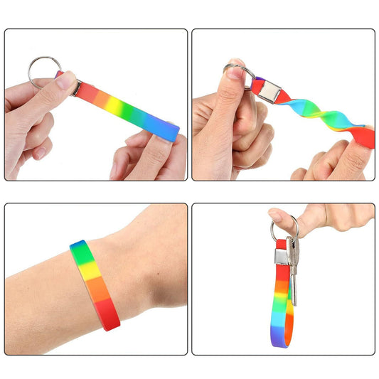 Rainbow Silicone Wristband Keychain - Colorful