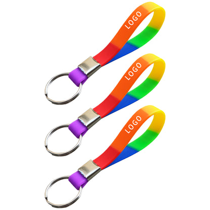 Rainbow Silicone Wristband Keychain - Colorful