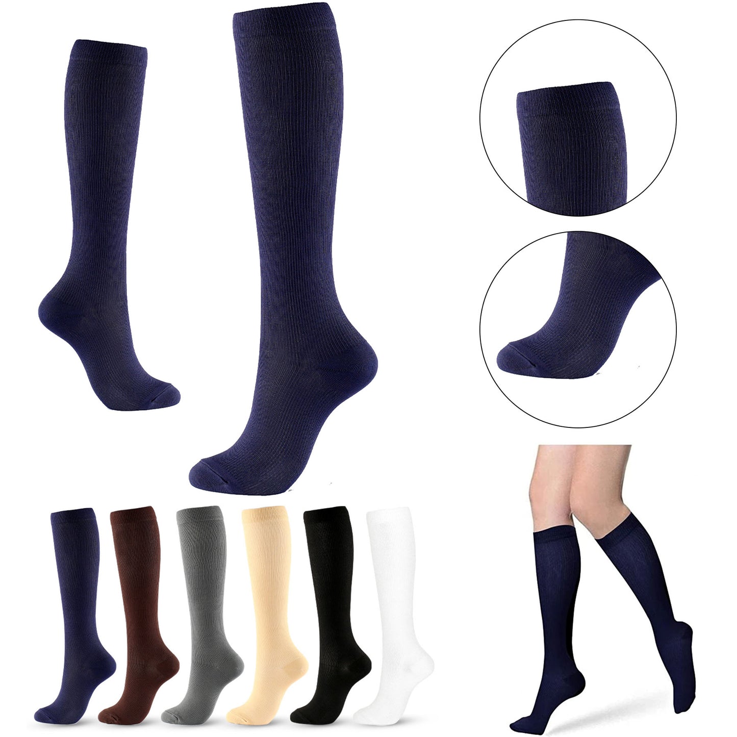Solid Color Nylon Compression Socks