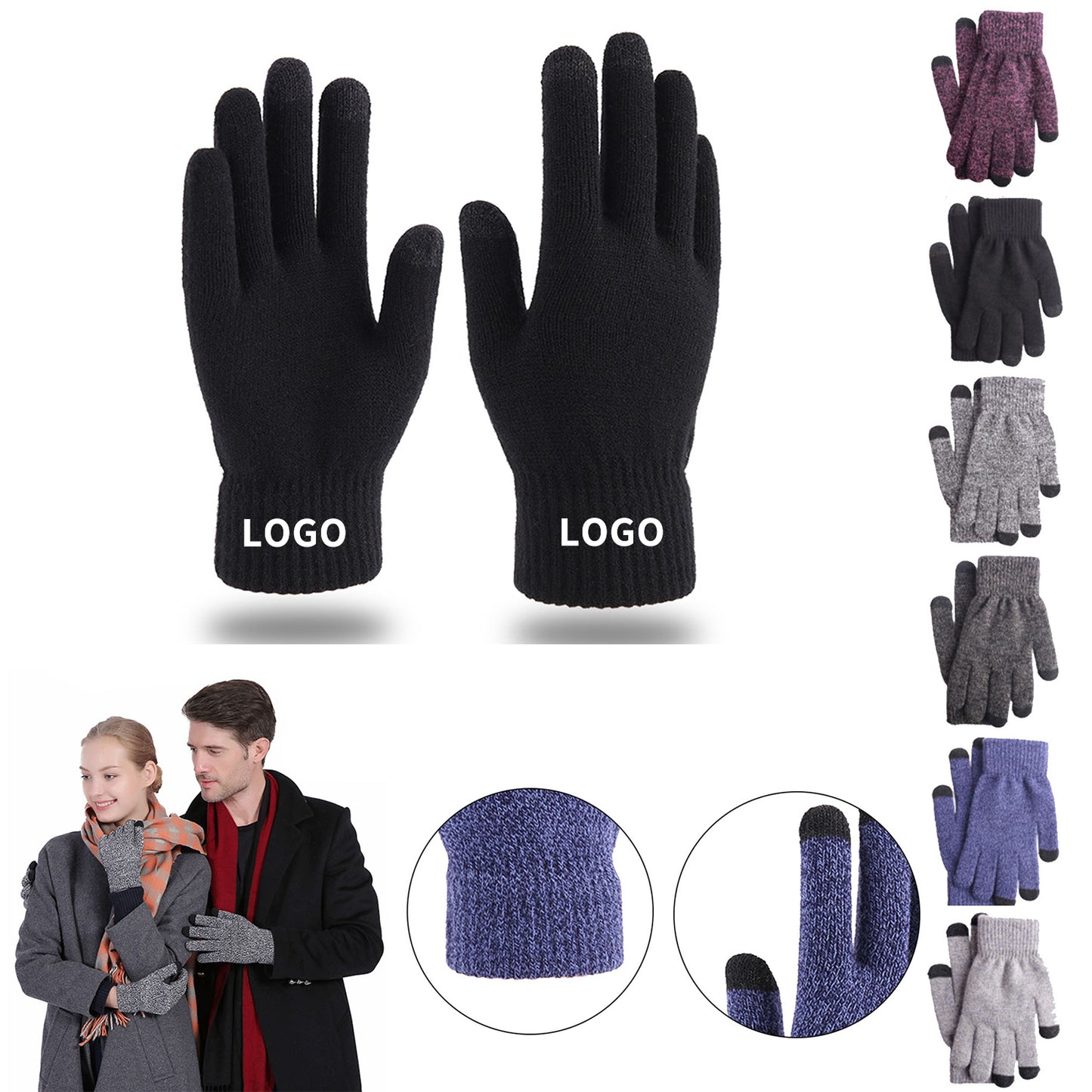 Soft Acrylic Touch Screen Gloves - Black/White