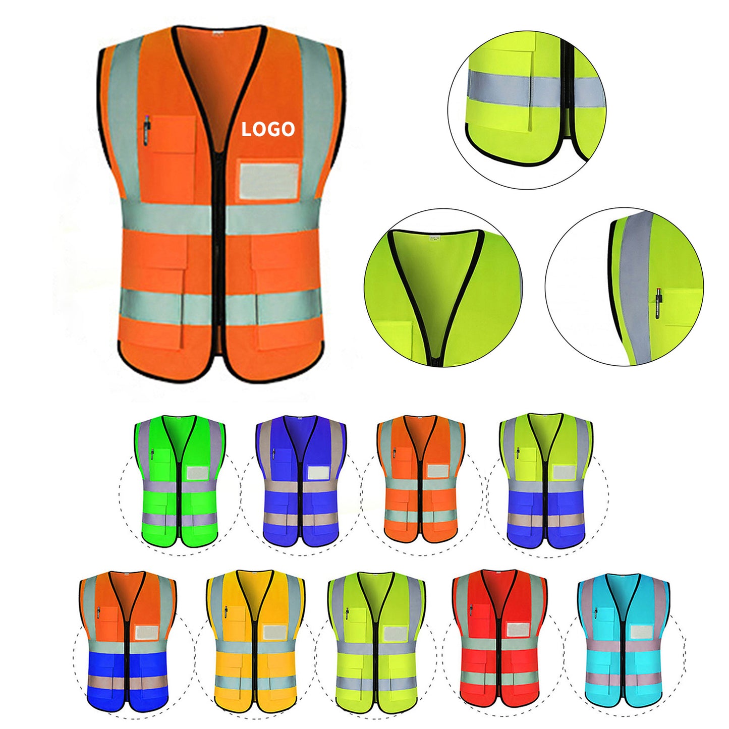 High-Visibility Reflective Safety Vest with Pockets