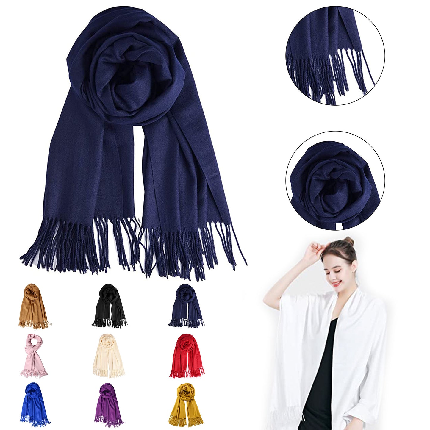 Elegant Polyester Cashmere-Feel Scarf