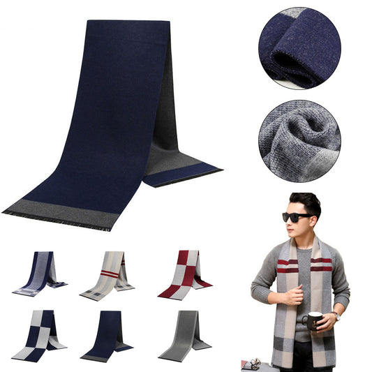 Elegant Men's Cashmere-Feel Grid Scarf