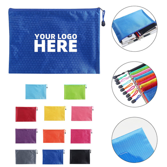 Customizable Protective File Folder with Zipper - Blue