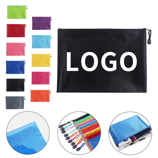 Customizable Protective File Folder with Zipper - Blue