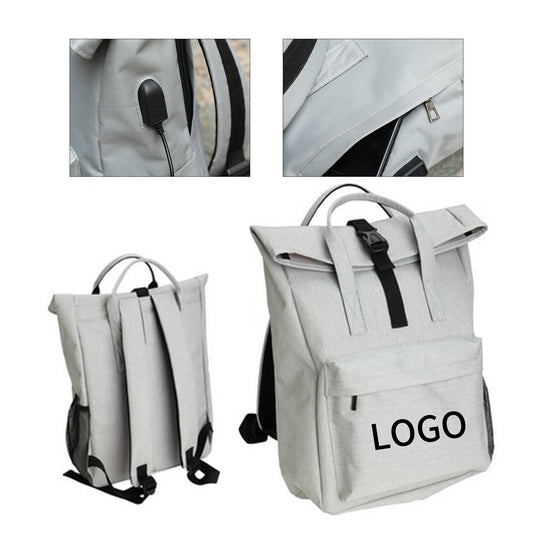Modern Roll-Top Business Backpack - Gray