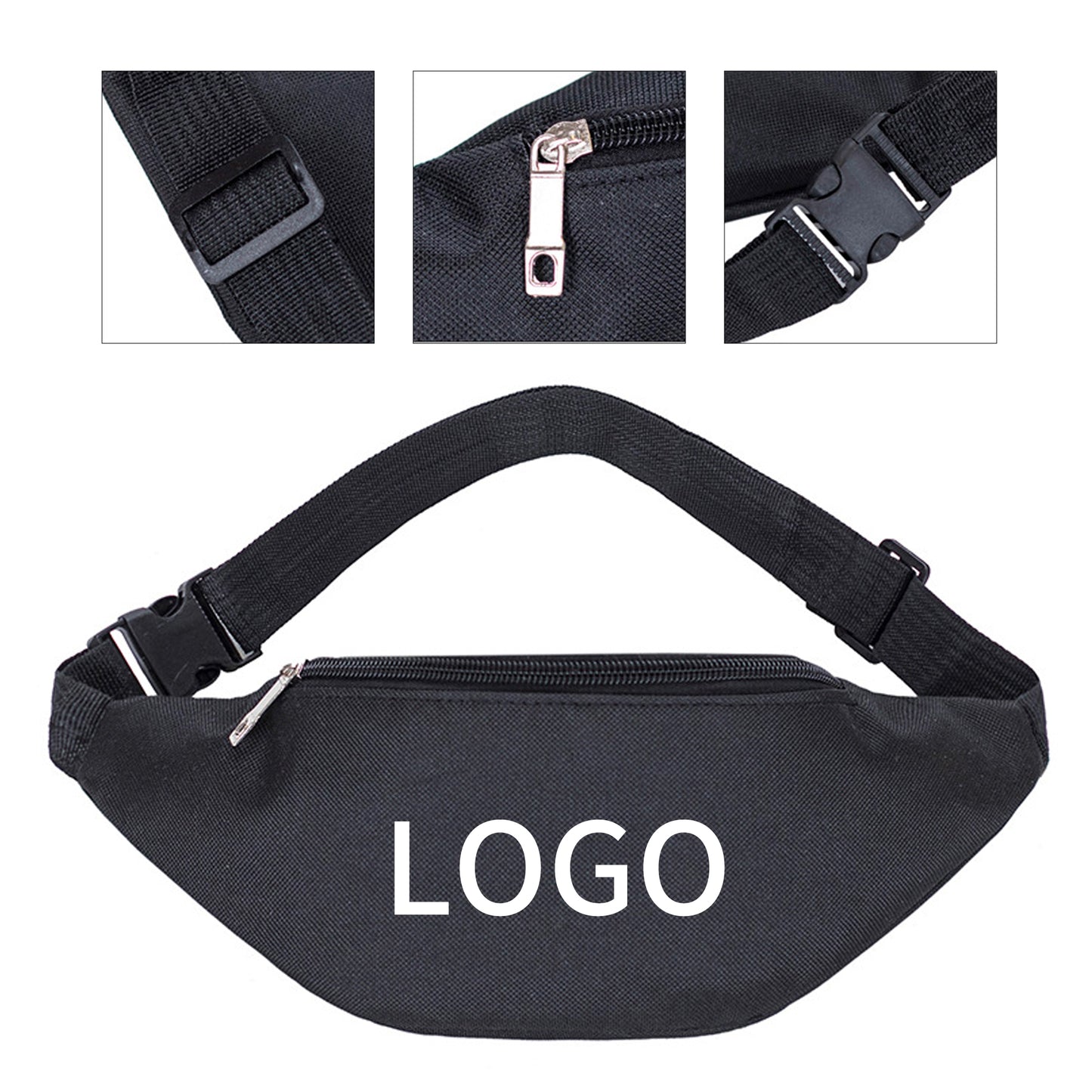 Sleek Zippered Waist Pouch - Black