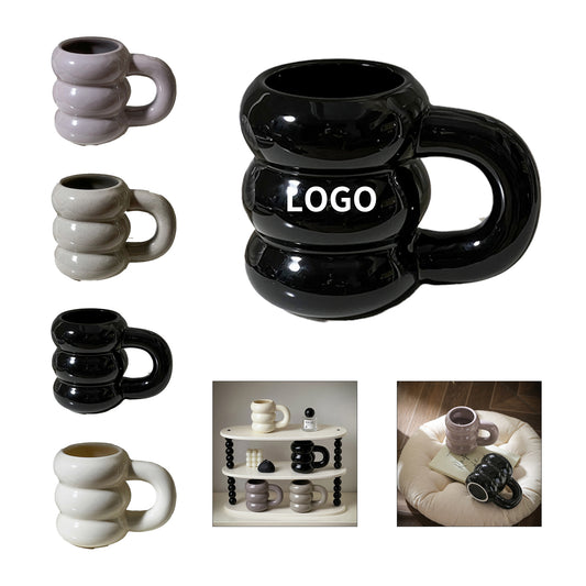 14 Oz. Bubble/Cloud Ceramic Mug 420ml - Beige Yellow White