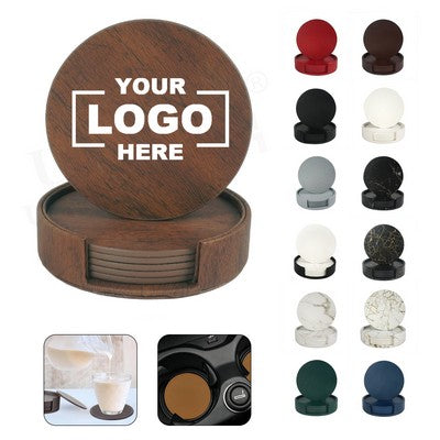 Round Leather Coaster Set of 6