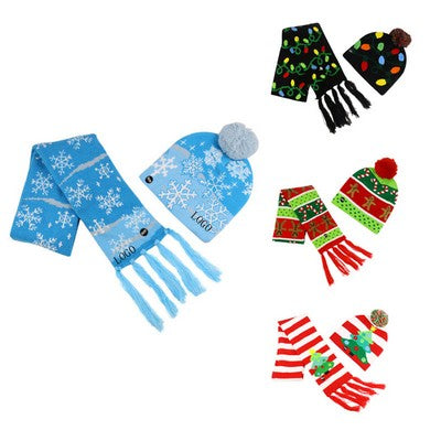 Christmas Knit Light up Beanie &amp; Scarf Set