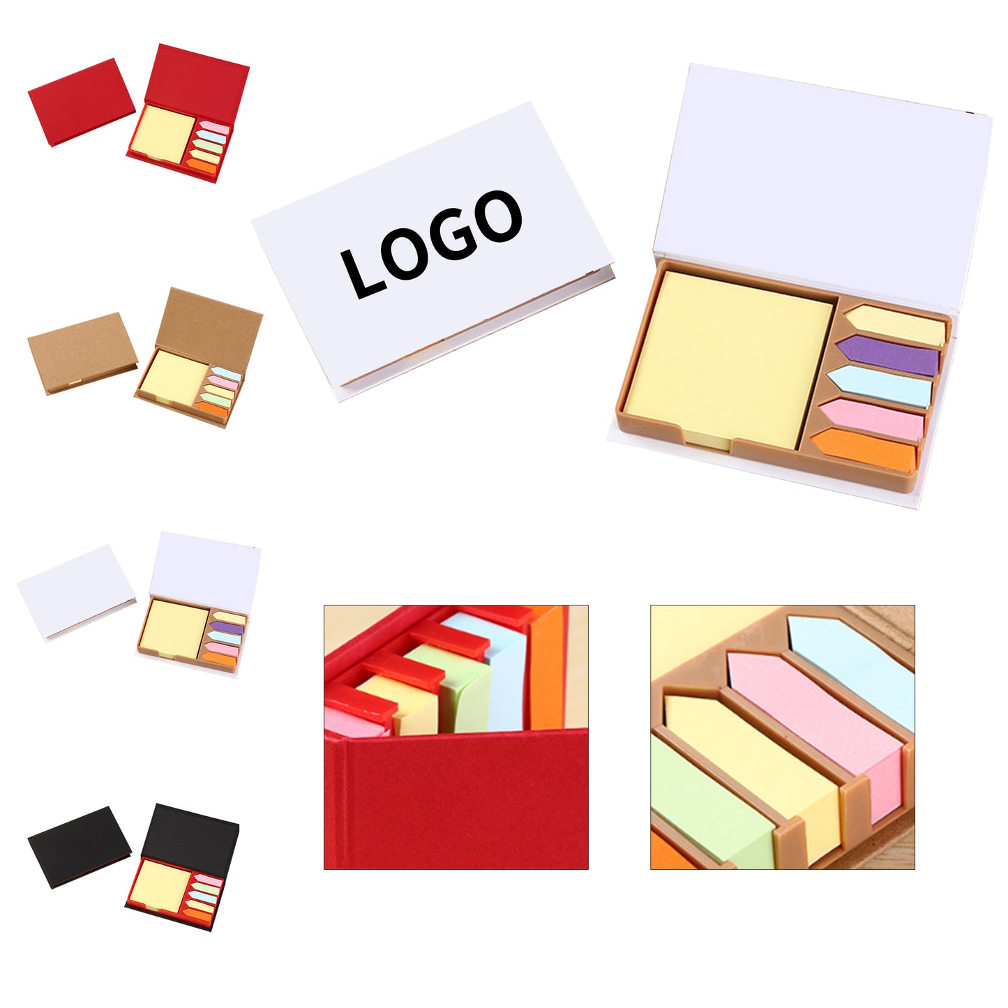 2-in-1 Sticky Notes &amp; Colorful Page Markers Set - Natural Brown