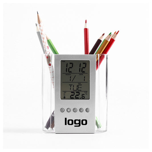 Pen Holder Clock MOQ 10PCS - Silver