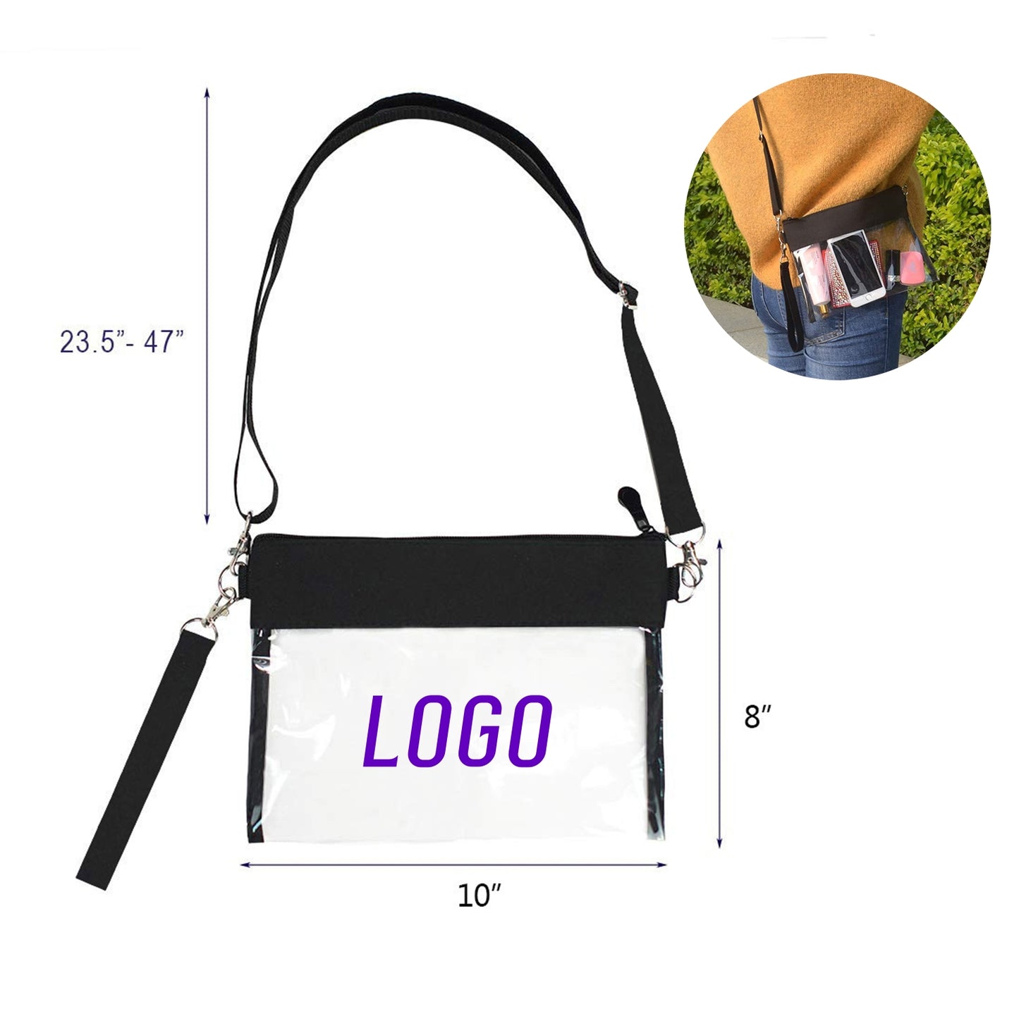 PVC Cross body Purse Bag - Black