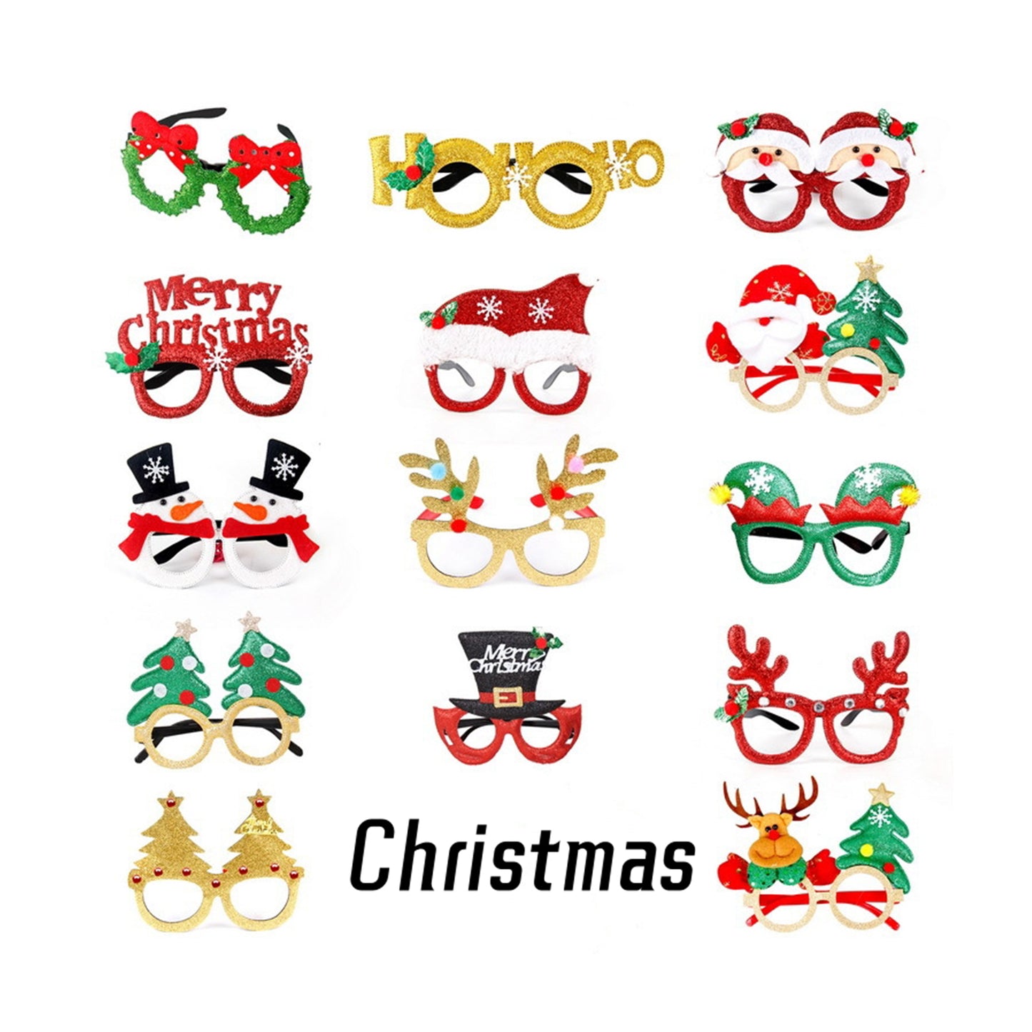 Fanny Glitter Frame Christmas Glasses - Assorted