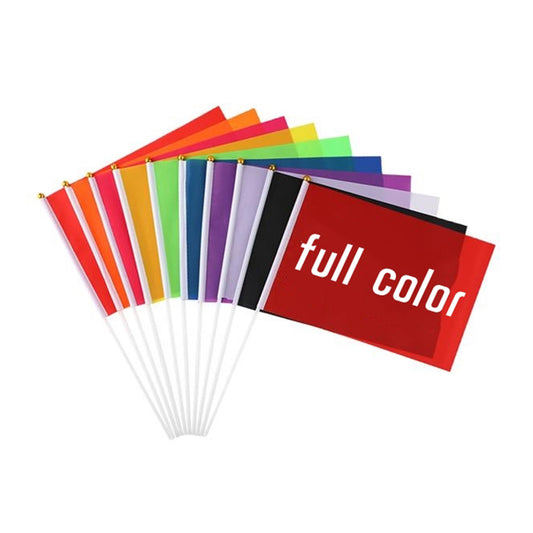 MOQ 50 Full Color Mini Parade Flag With Plastic Stick - White