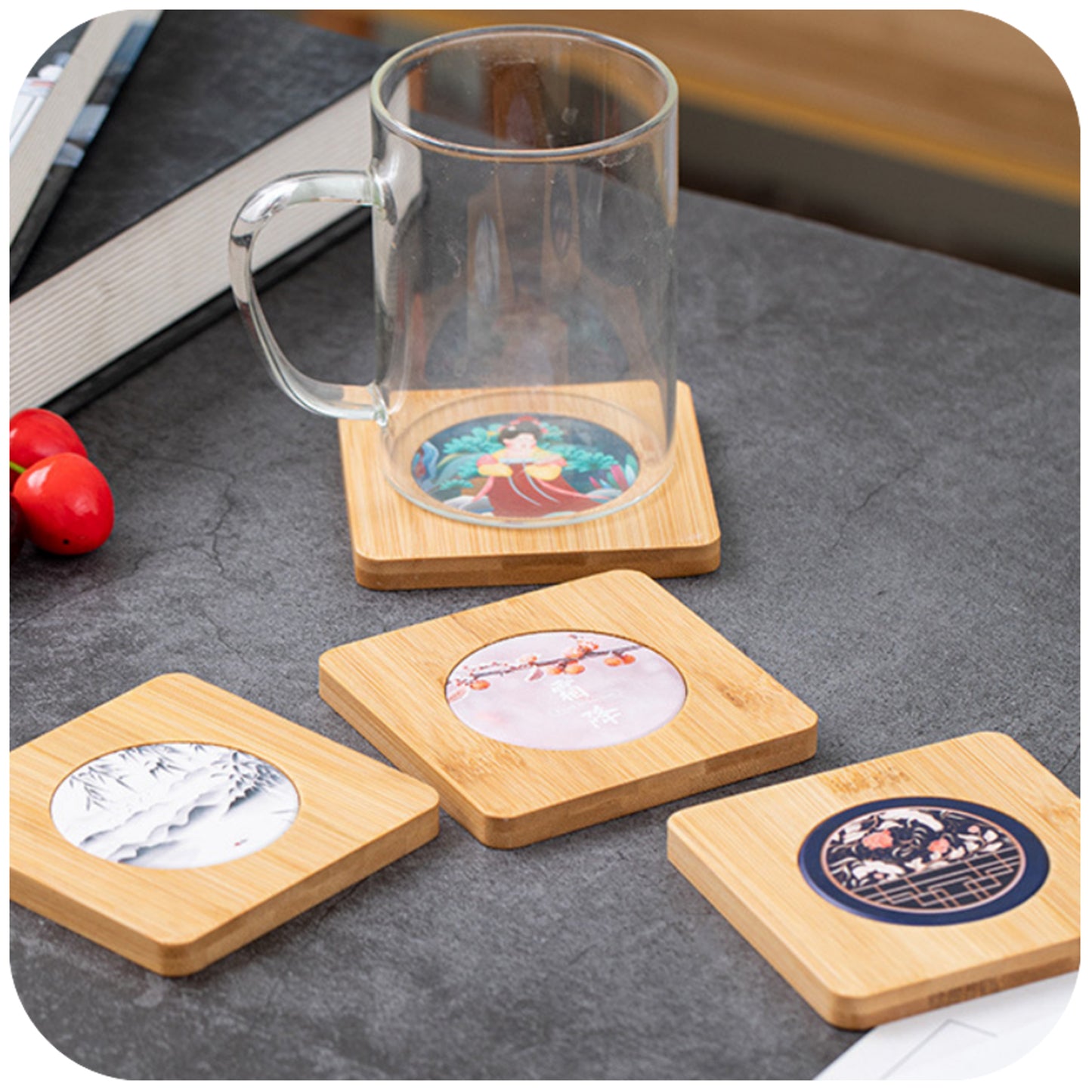 Bamboo Ceramic Combo Coaster MOQ 50 - Natural